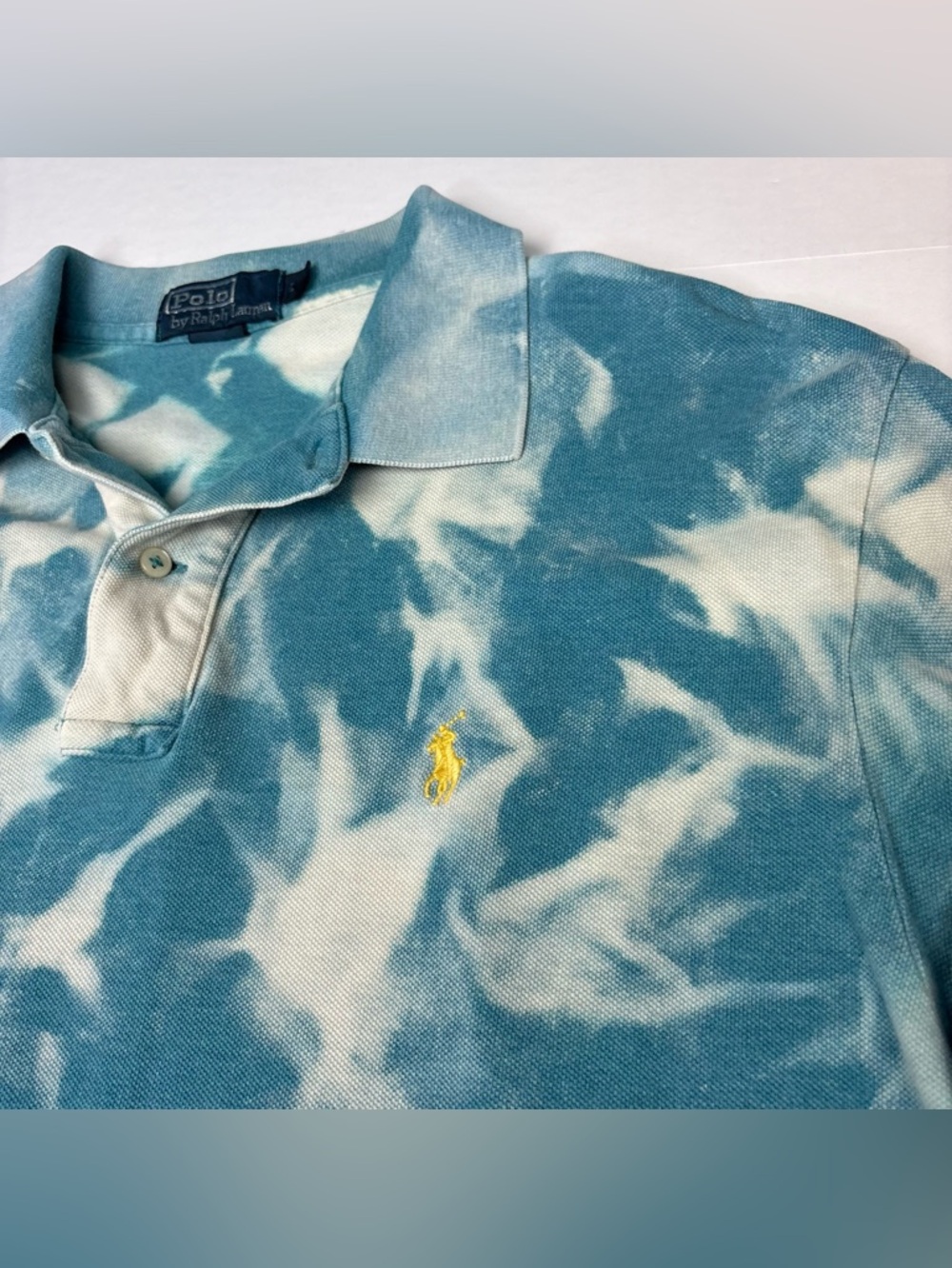 Polo Ralph Lauren Men XL Polo Shirt Blue DIY Upcycled Tie Dye Cotton Preppy - Picture 4 of 5